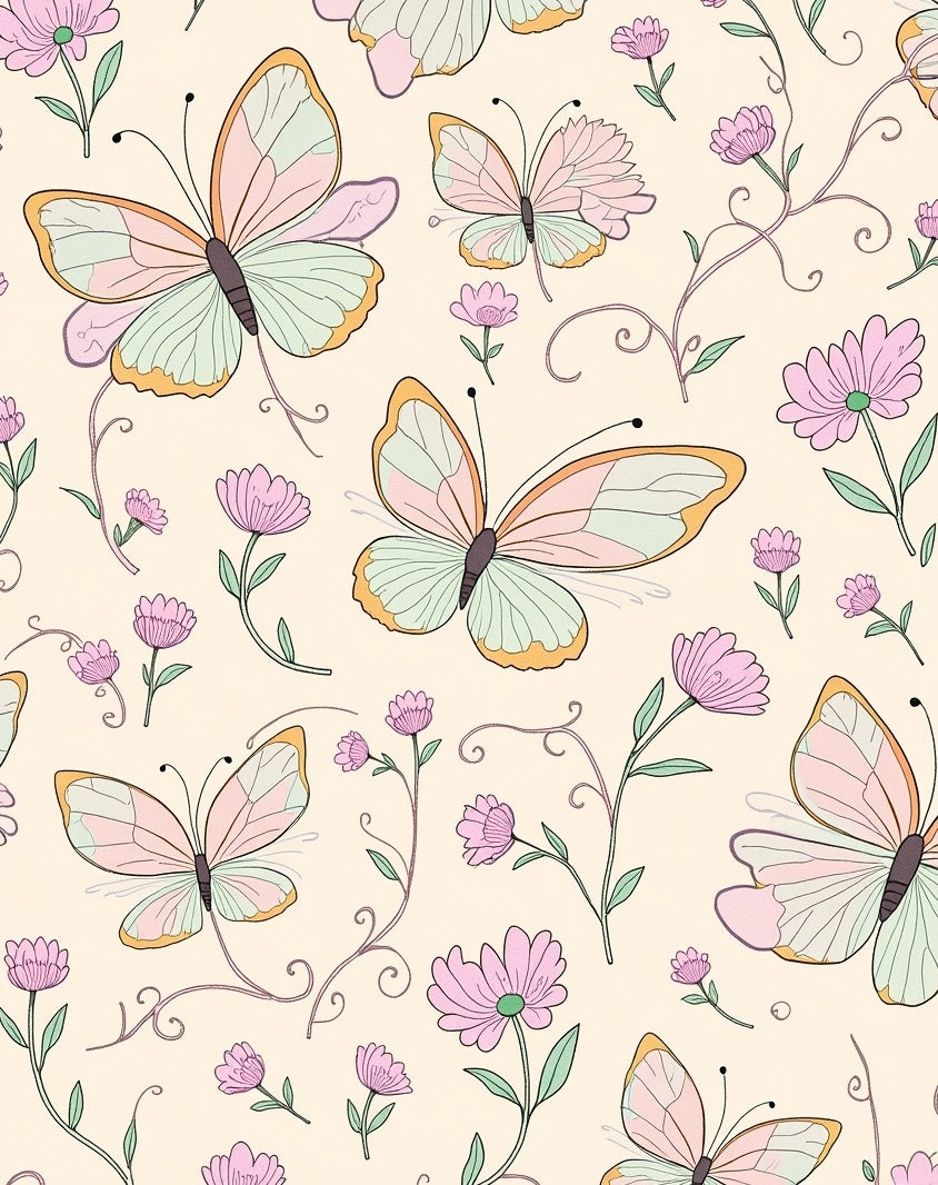 Pastel Butterflies and Delicate Flowers Pattern Rug