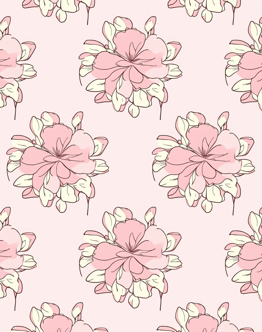 Soft Pink Floral Outline Pattern Rug