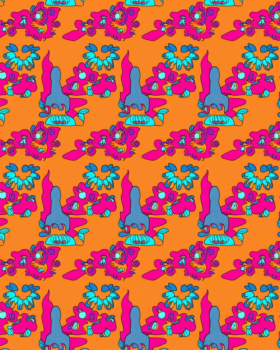 Funky Pink Blue Abstract Creatures Rug