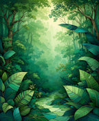 Lush Tropical Jungle Leaf Pattern Rug