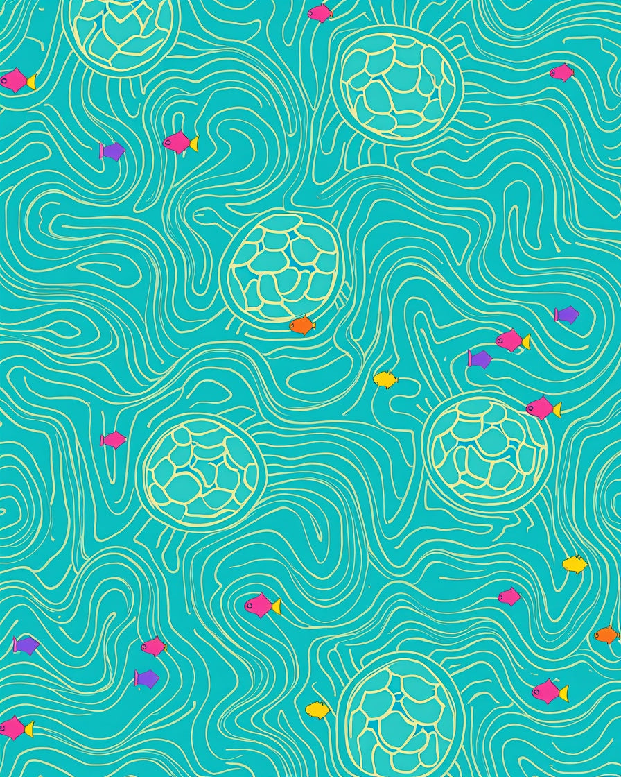 Whimsical Fish and Turtle Pattern Rug