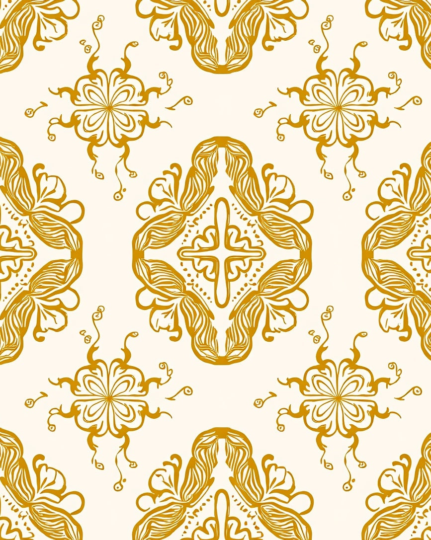 Golden Floral Medallion Pattern Rug