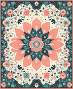 Coral Teal Floral Mandala Design Rug
