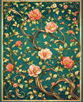 Emerald Peony Vine Patterned Rug