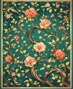 Emerald Peony Vine Patterned Rug