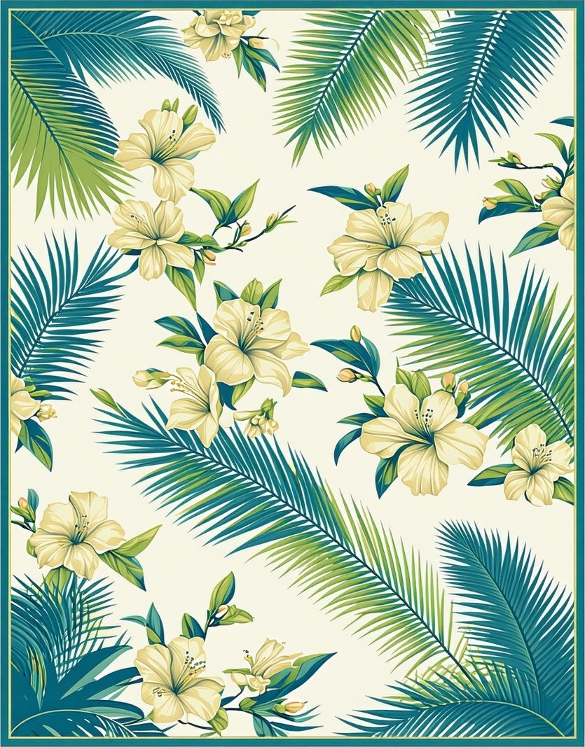 Tropical Floral Palm Leaves Rug