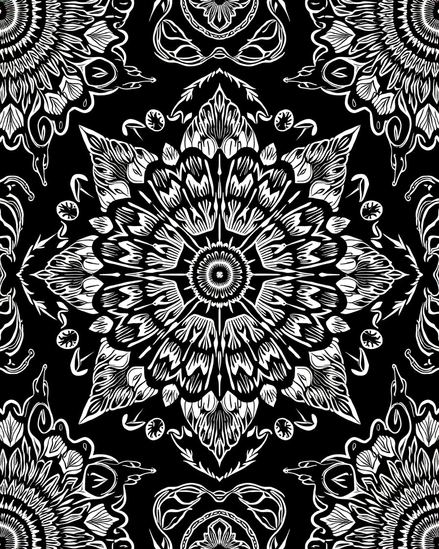 Intricate Black White Mandala Pattern Rug