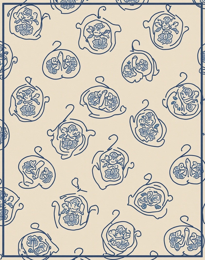 Delicate Blue Floral Outline Pattern Rug