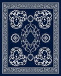 Dark Blue White Ornate Floral Motif Rug