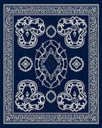 Dark Blue White Ornate Floral Motif Rug