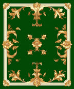 Green Gold Ornate Floral Scroll Rug