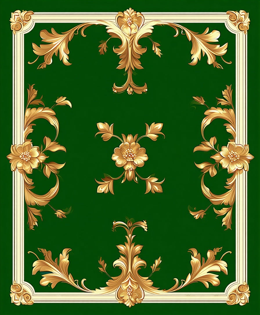 Green Gold Ornate Floral Scroll Rug