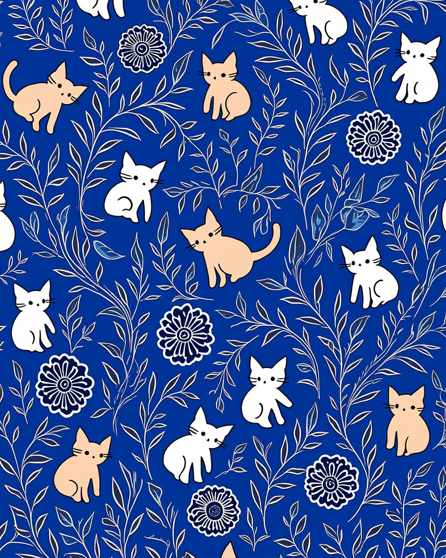 Whimsical Cat Floral Nature Pattern Rug