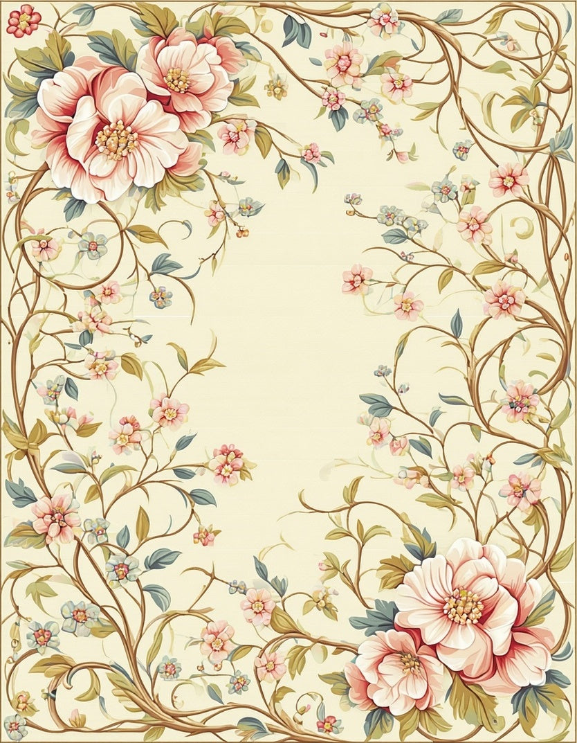 Elegant Floral Vines With Peony Bloom Rug