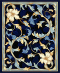 Elegant Golden Foliage Blue Background Rug