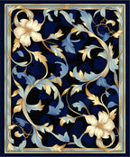 Elegant Golden Foliage Blue Background Rug