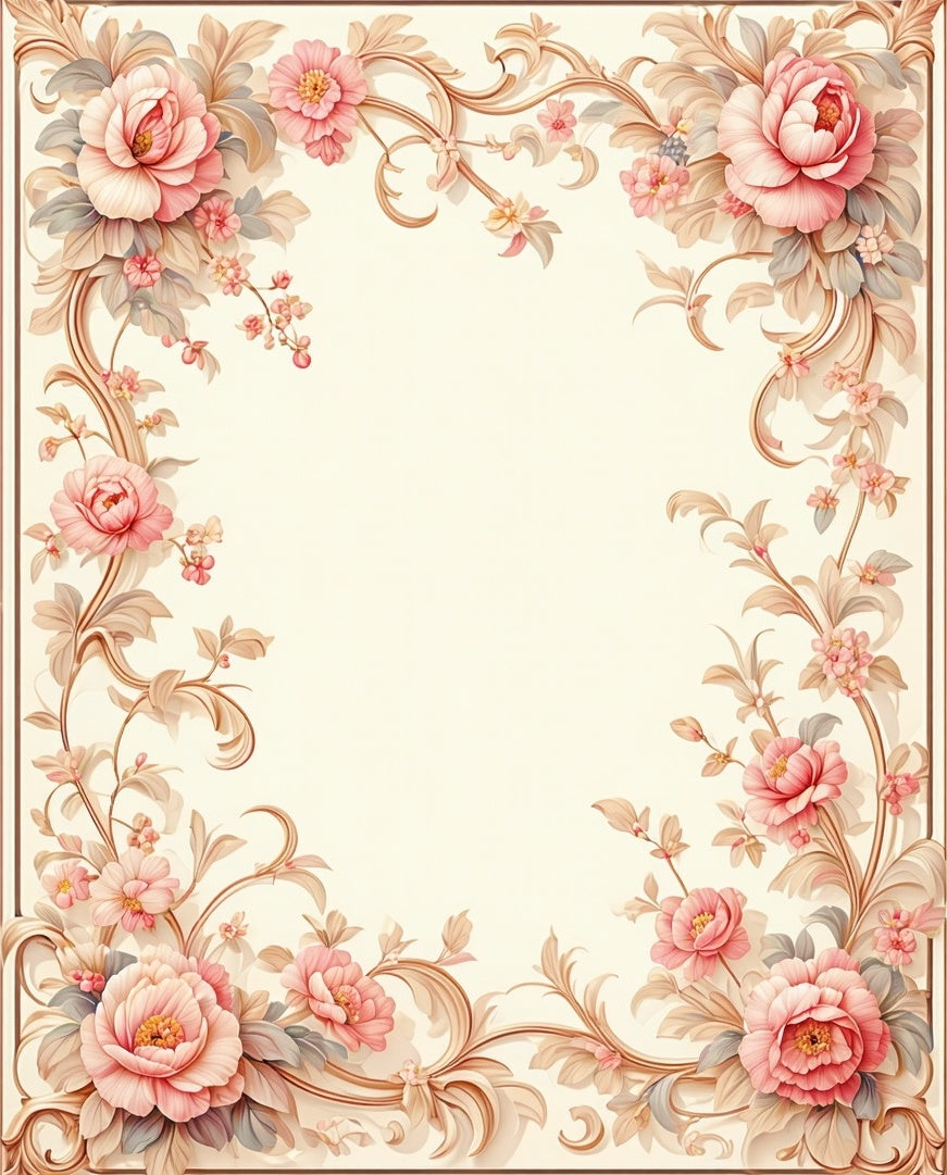 Elegant Floral Scrollwork and Peony Rug