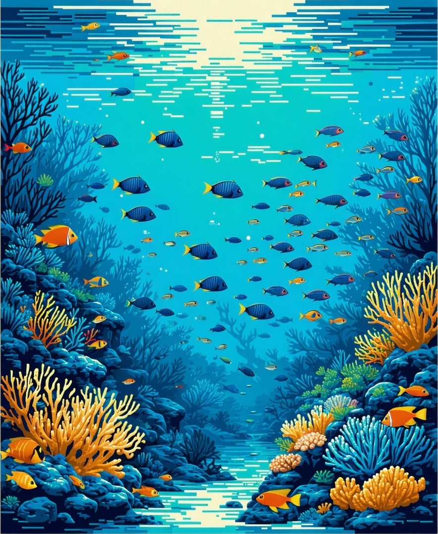 Colorful Coral Reef Fish Pattern Rug