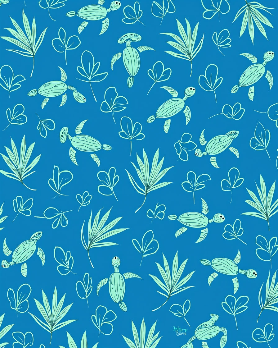 Sea Turtle Leaf Pattern Design Rug