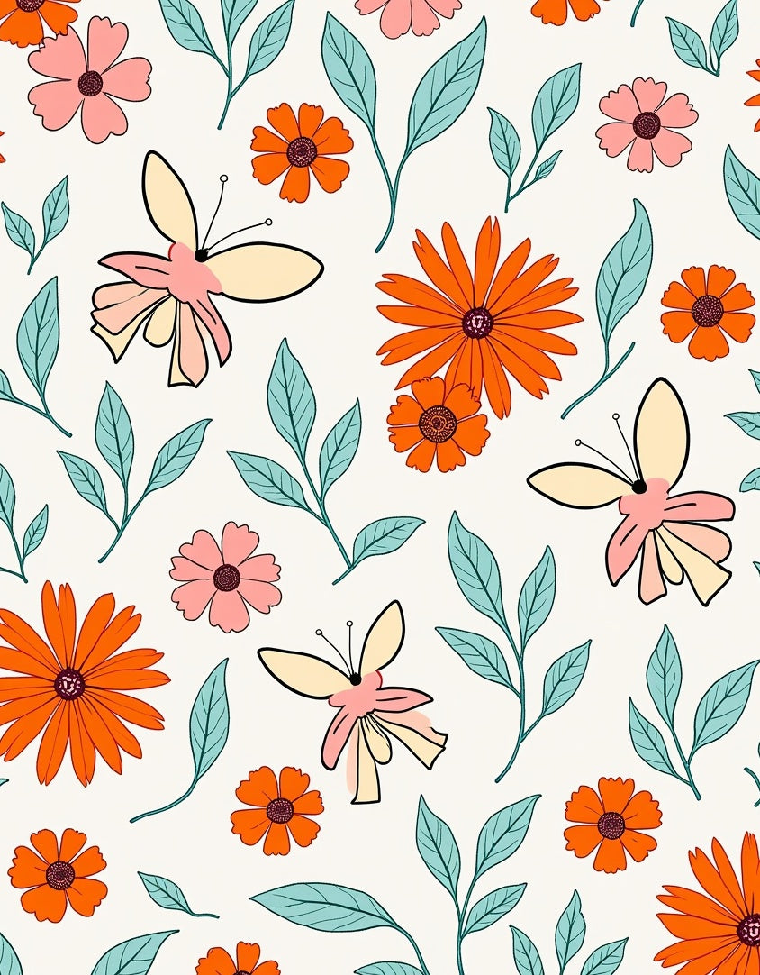 Whimsical Floral Butterfly Doodle Art Rug