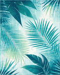 Tropical Teal Fern Leaf Pattern Rug