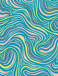 Turquoise Pink Yellow Swirling Lines Rug