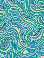 Turquoise Pink Yellow Swirling Lines Rug