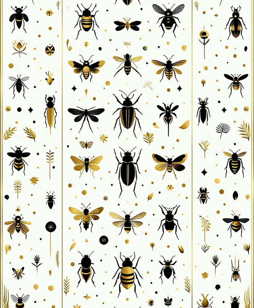 Gold Black Insect Pattern Design Rug