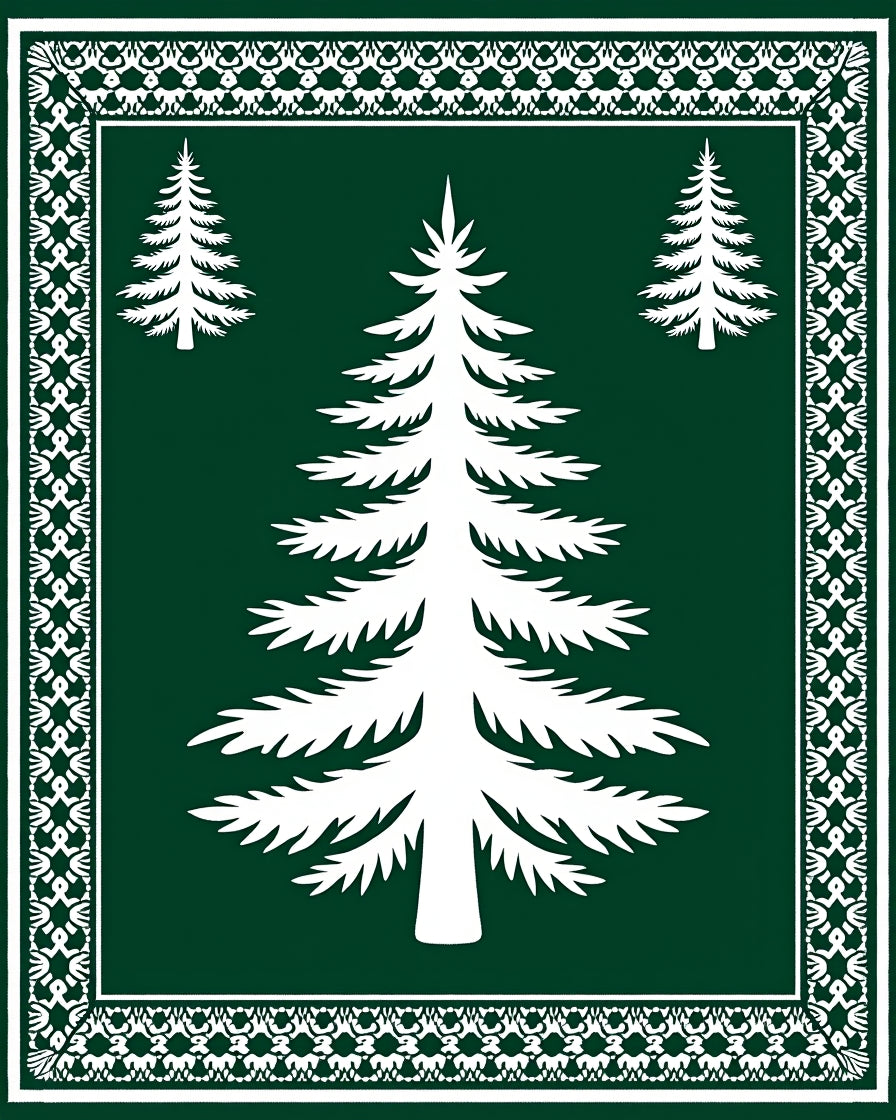 Forest Green White Evergreen Border Rug