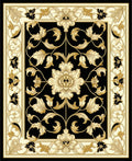 Ornate Black Gold Floral Design Rug