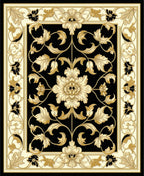 Ornate Black Gold Floral Design Rug