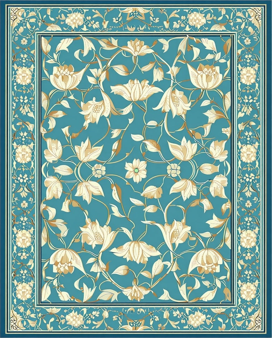 Teal Floral Vines Artistically Designed Rug