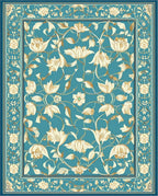 Teal Floral Vines Artistically Designed Rug