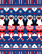 Red Blue White Penguin Snowflakes Christmas Rug