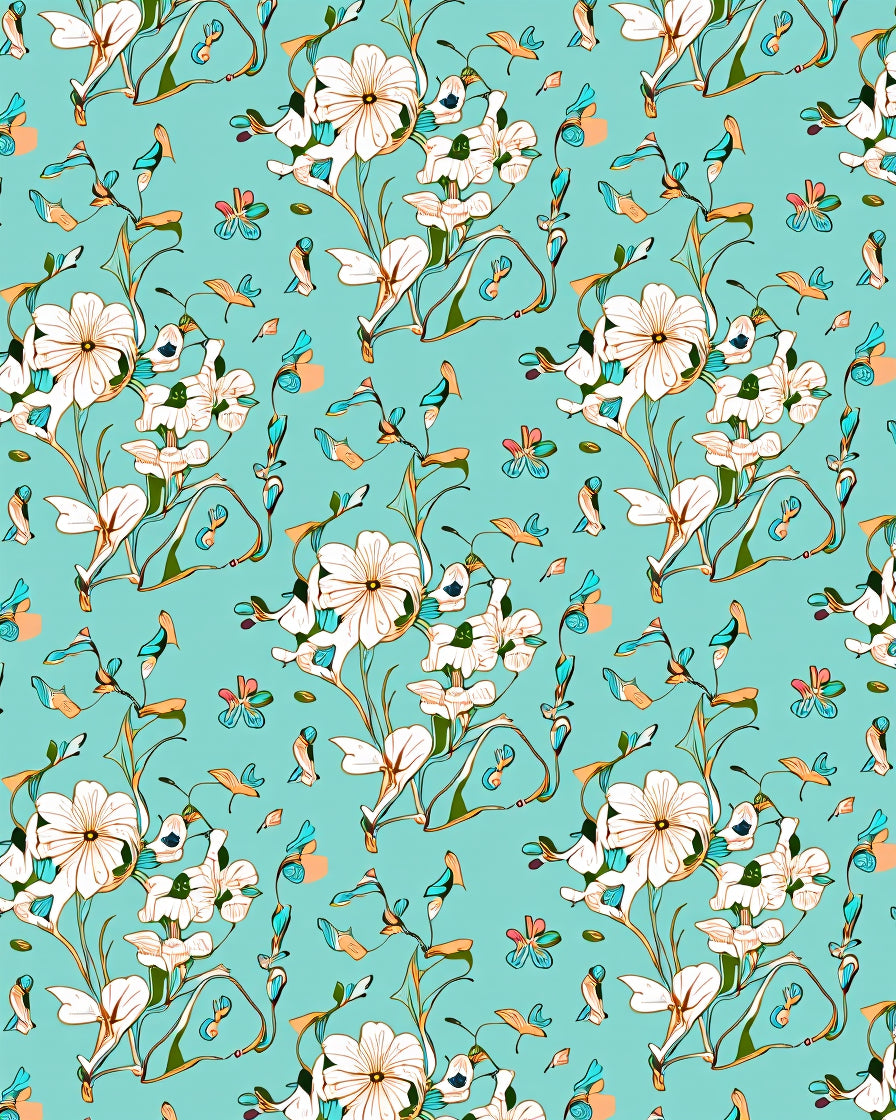 Aqua Floral Sketch Pattern Rug