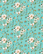 Aqua Floral Sketch Pattern Rug