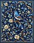 Blue Bird Floral Vine Artwork Rug