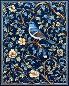 Blue Bird Floral Vine Artwork Rug