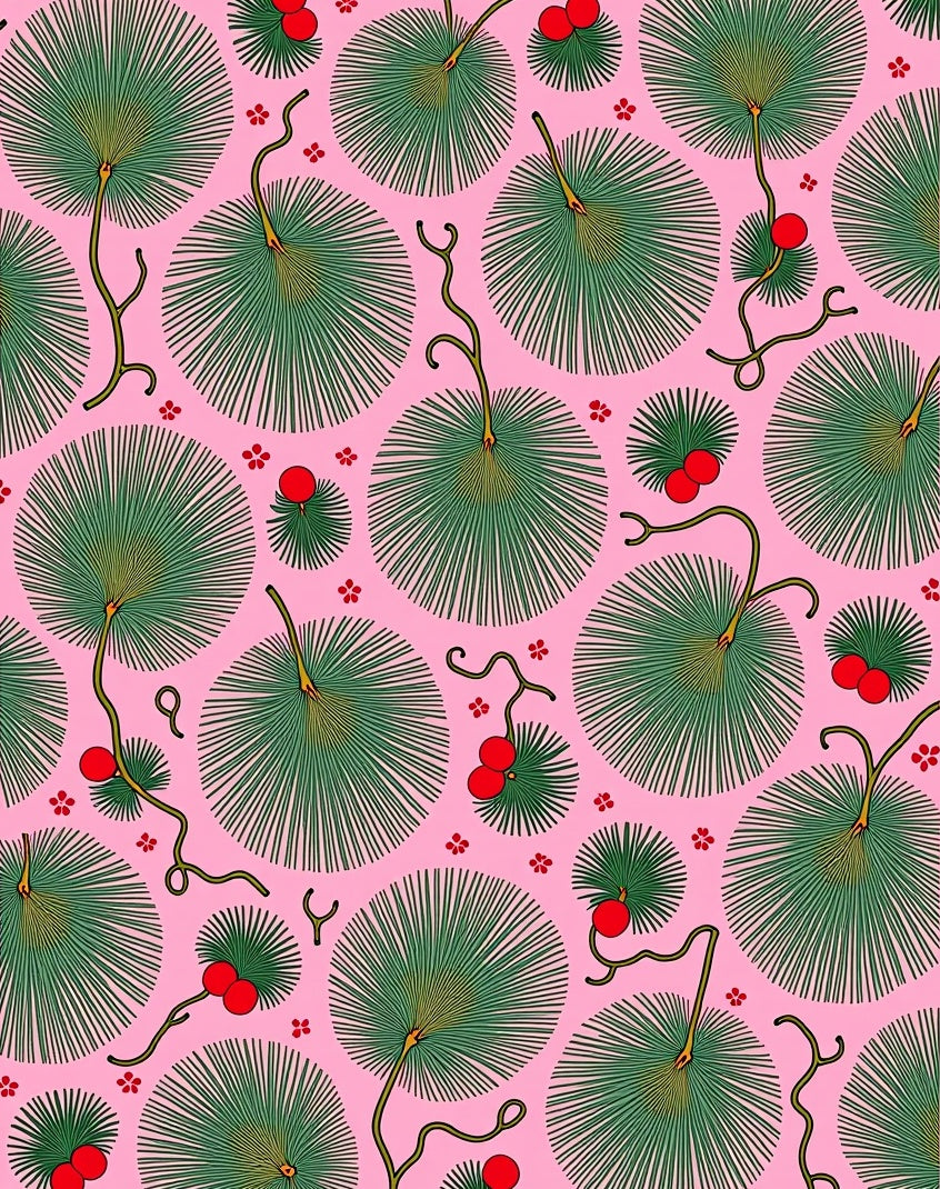 Pink Green Fan Berry Whimsical Nature Rug