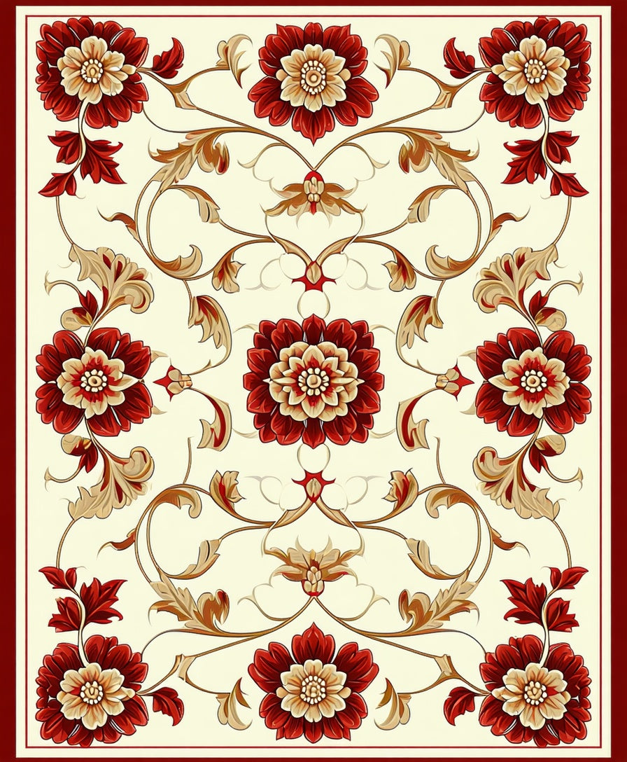 Ornate Floral Vine Pattern Rug