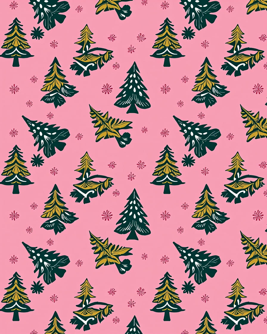 Pink Forest Evergreen Tree Collection Rug