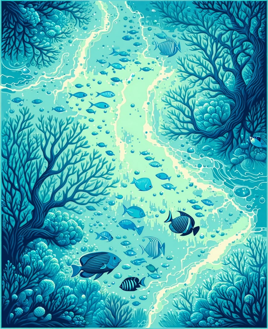 Ocean Underwater Coral Fish Scene Rug