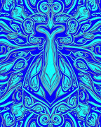 Symmetrical Flowing Cyan Abstract Pattern Rug