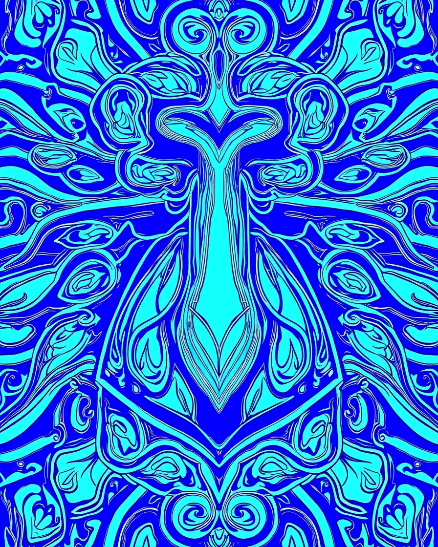 Symmetrical Flowing Cyan Abstract Pattern Rug