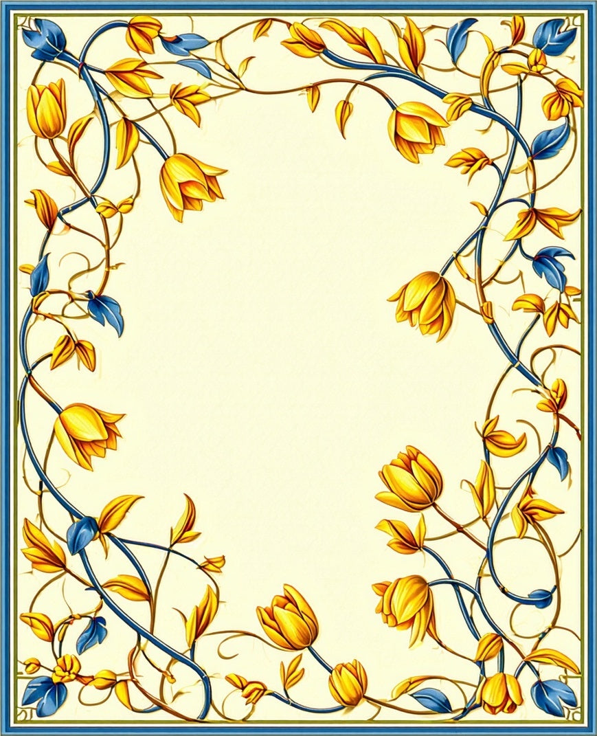 Golden Tulip Vine Border Rug