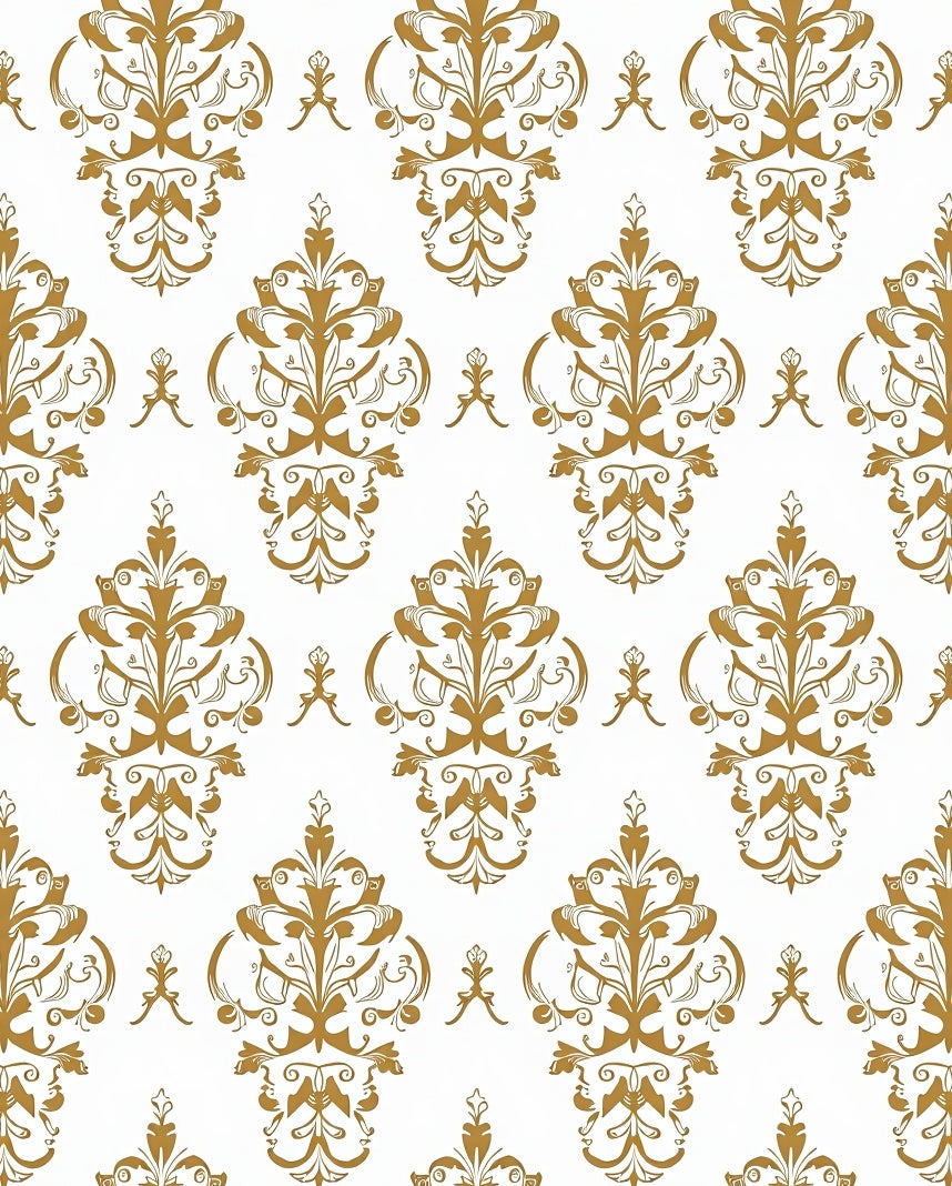 Ornate Gold Damask Scrollwork Rug