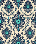Ornate Teal Floral Damask Pattern Rug