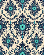Ornate Teal Floral Damask Pattern Rug