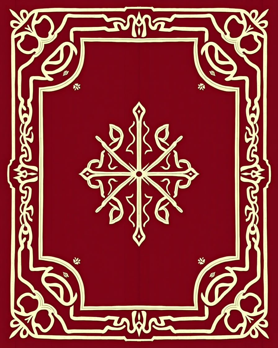 Elegant Red Cream Scroll Border Design Rug