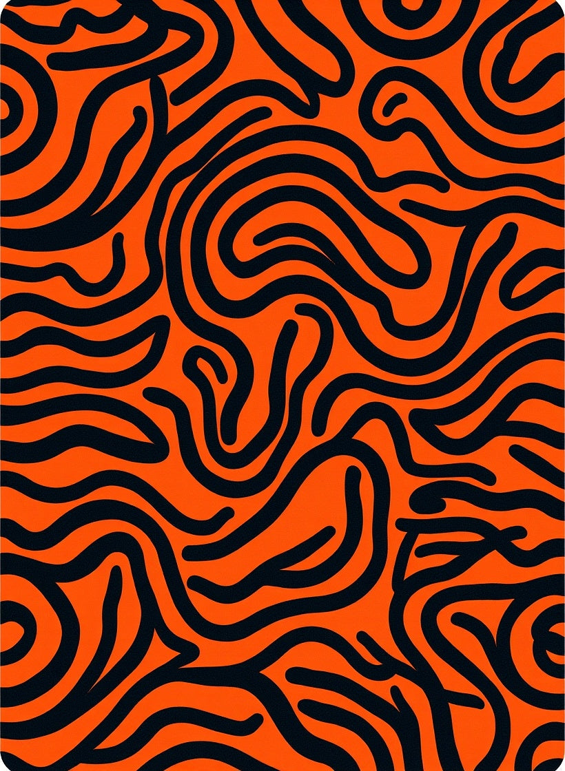 Abstract Orange Black Swirl Pattern Rug
